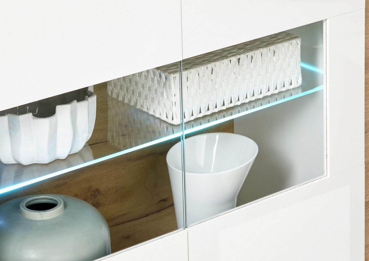 Wohnwand Clair Weiß/Eichefarben - Eichefarben/Weiß, Design, Glas/Holzwerkstoff (315/194/40cm) - MID.YOU