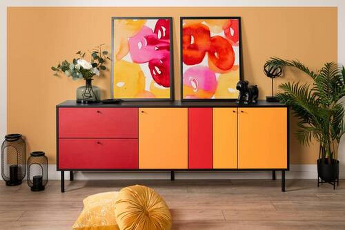Tv-szekrény Lucca - fekete/többszínű, Design, faalapú anyag/fém (184,5/70/40cm) - MID.YOU