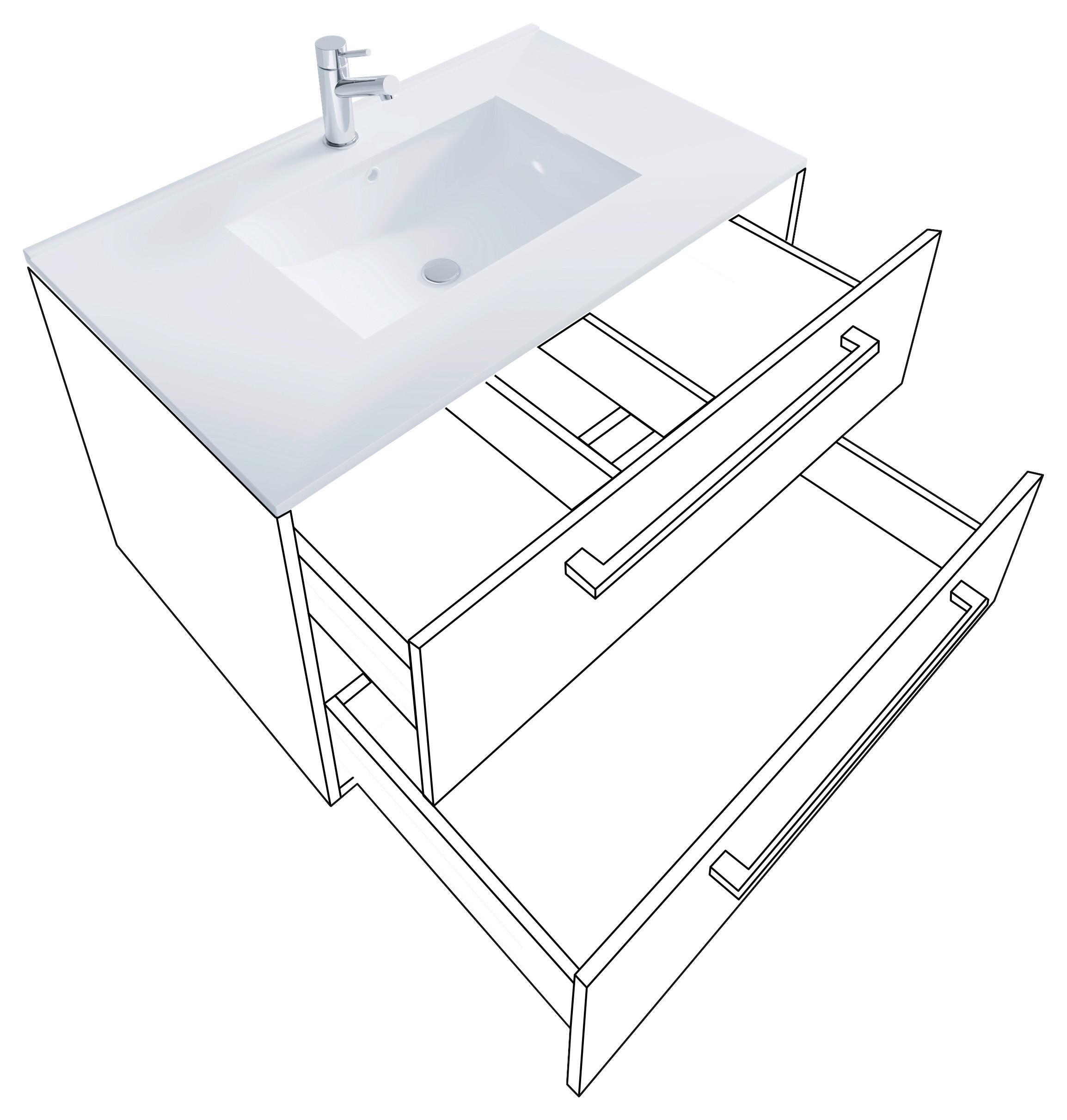 Kombiniran Umivalnik Badinos, Hrast Sonoma - bela/barve aluminija, Moderno, kovina/leseni material (81cm) - MID.YOU