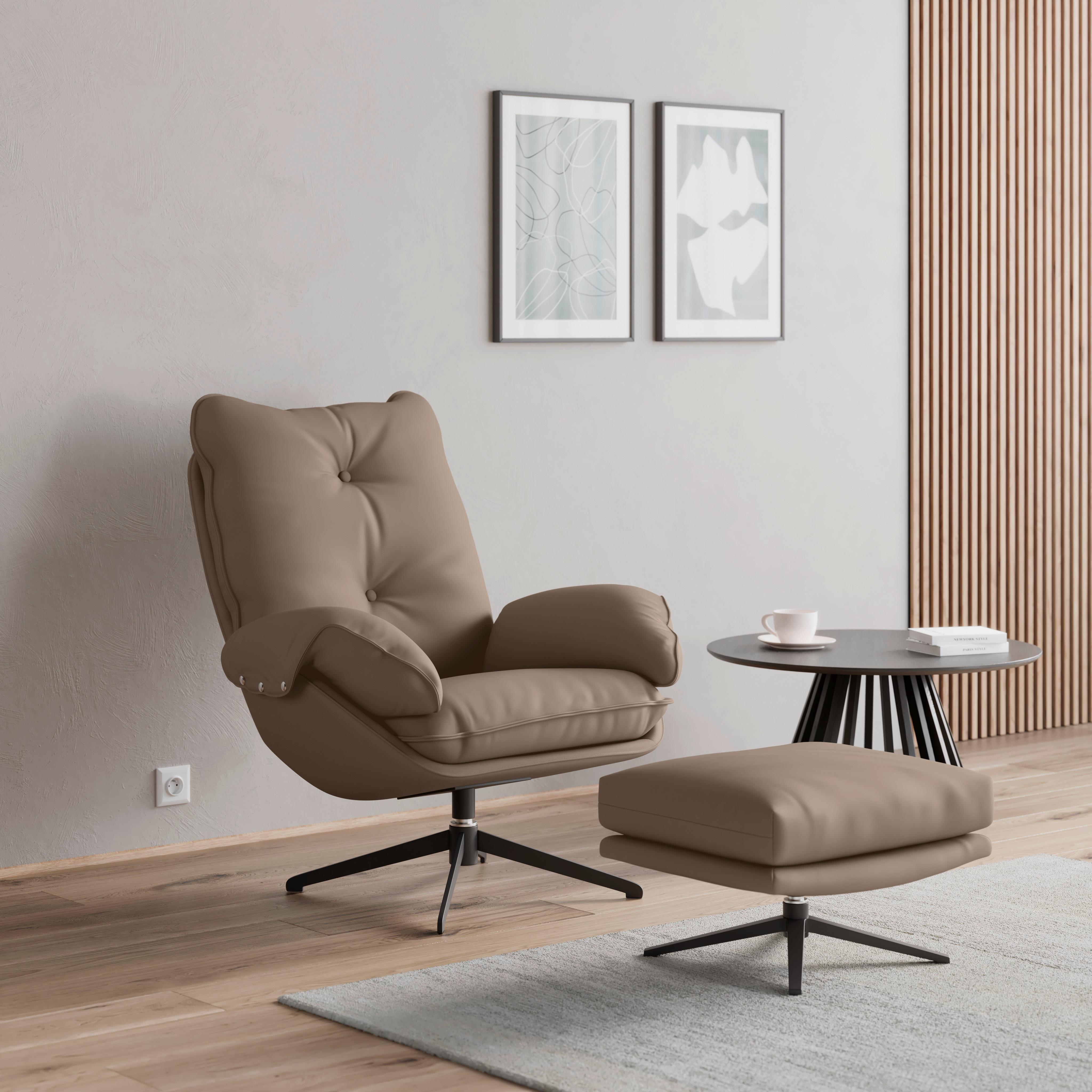Sessel Andrea Lederlook Braun - Hellbraun/Schwarz, MODERN, Holz/Textil (82/105/80cm) - Bessagi Home