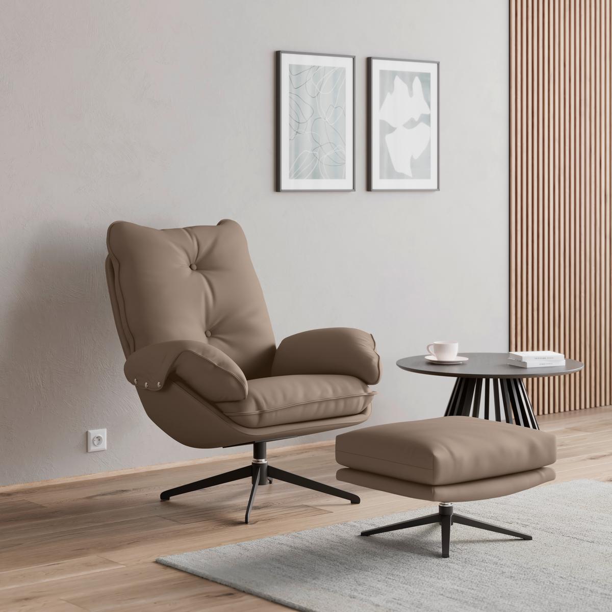 Sessel Andrea Lederlook Braun - Hellbraun/Schwarz, MODERN, Holz/Textil (82/105/80cm) - Bessagi Home