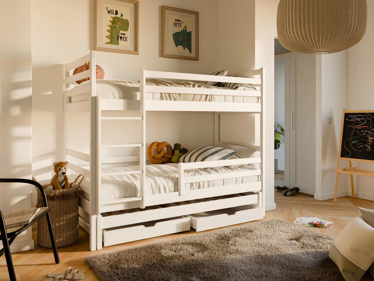 Etagenbett Mila Weiss ca. 90x200cm - Weiss/Birkefarben, Holz (90/200cm) - Mömax