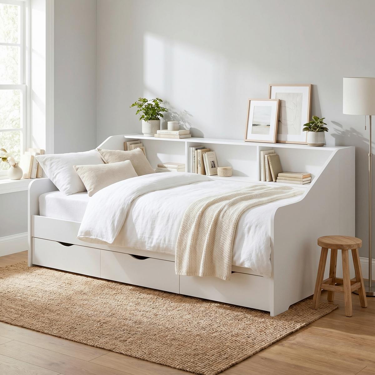 Ausziehbett Star Weiß ca. 90-180x200cm - Buchefarben/Weiß, KONVENTIONELL, Holz/Holzwerkstoff (90-180/200cm) - Based