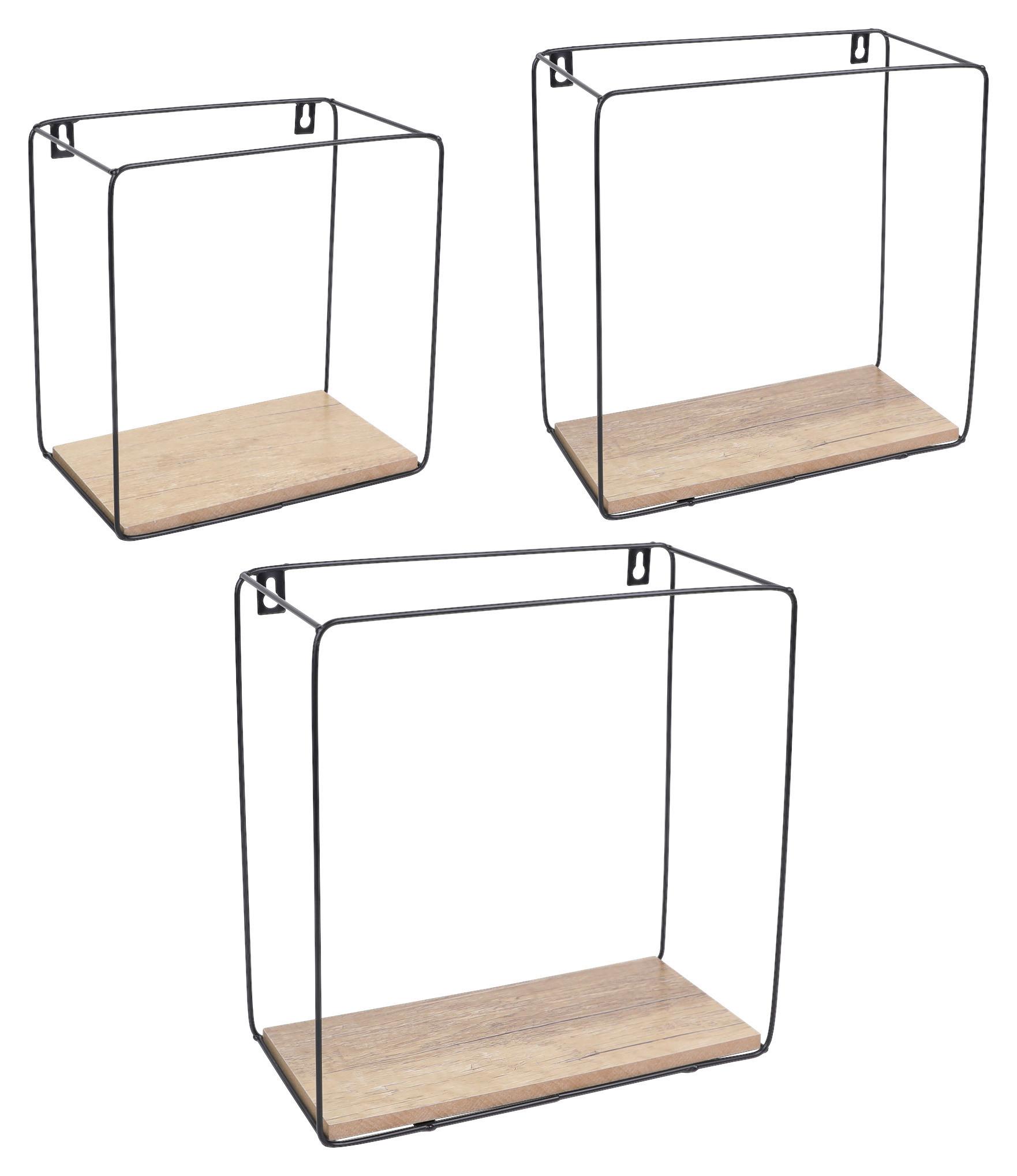 Set etajere de perete ANCONA - culoare lemn stejar/negru, Modern, metal/material pe bază de lemn (32/27/22/32/27/22/12cm) - Modern Living