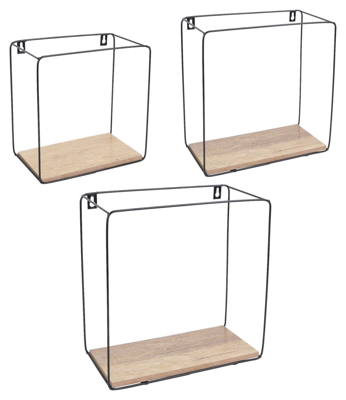 Set etajere de perete ANCONA - culoare lemn stejar/negru, Modern, metal/material pe bază de lemn (32/27/22/32/27/22/12cm) - Modern Living