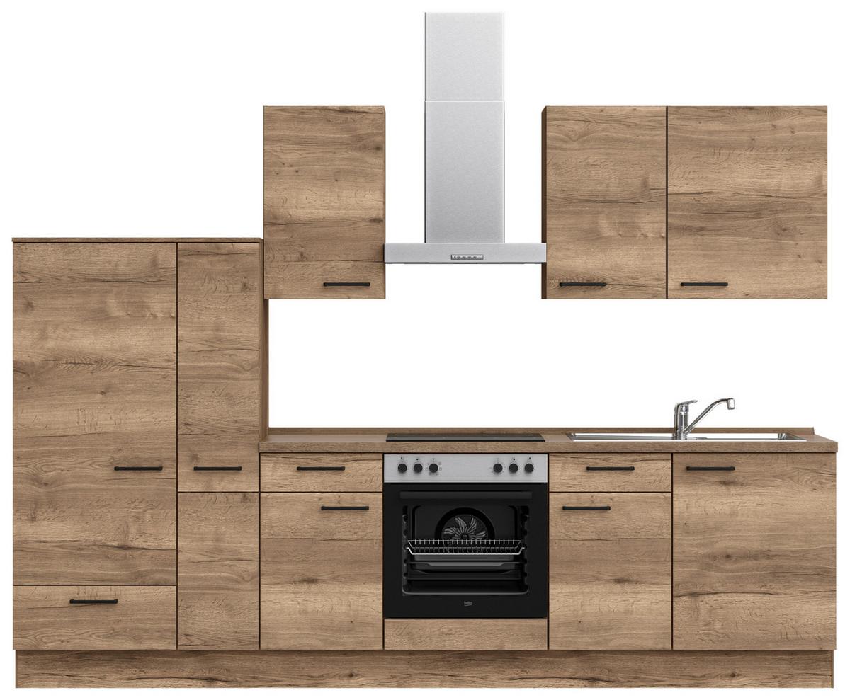 Küchenblock Structura Low m. Geräten Eiche dunkel - Eiche dunkel/Eichefarben, MODERN, Holzwerkstoff/Metall (300cm) - Nobilia