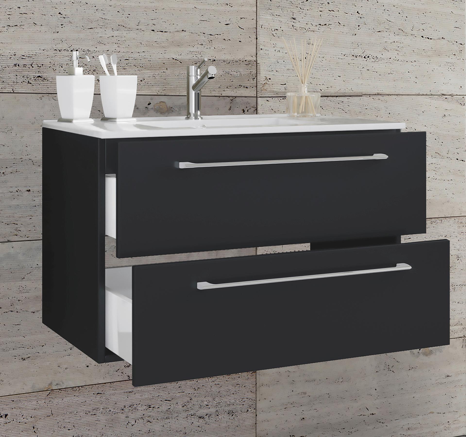 Kombiniran Umivalnik Badinos, Črna - črna/bela, Moderno, kovina/leseni material (61cm) - MID.YOU