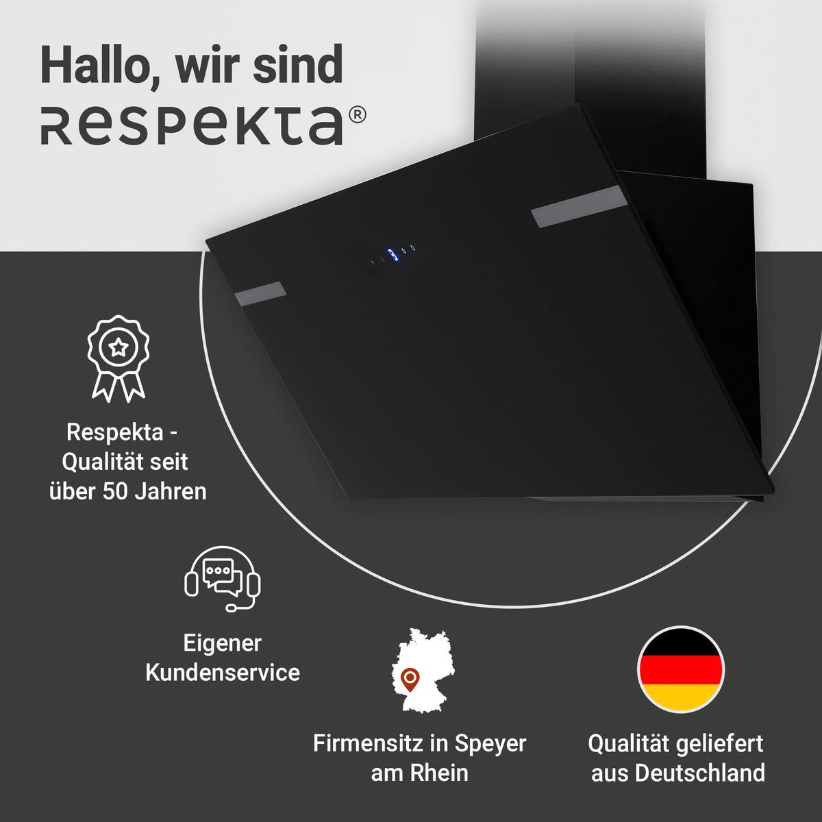 Dunstabzugshaube RESPEKTA SOLEA 90 CM - Schwarz, Trend, Glas/Metall (90/76,4-114,4/38,2cm) - Respekta