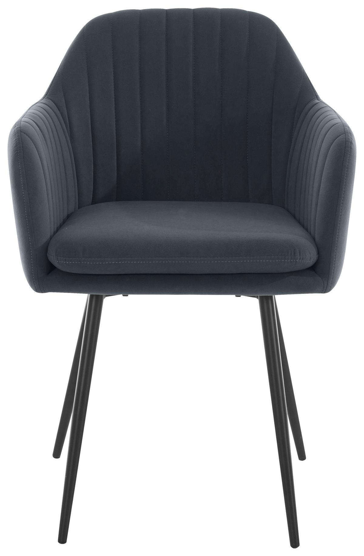 Armlehnstuhl Mila 2er-Set Grau Samt - Schwarz/Grau, MODERN, Textil/Metall (59/84/66cm) - MID.YOU