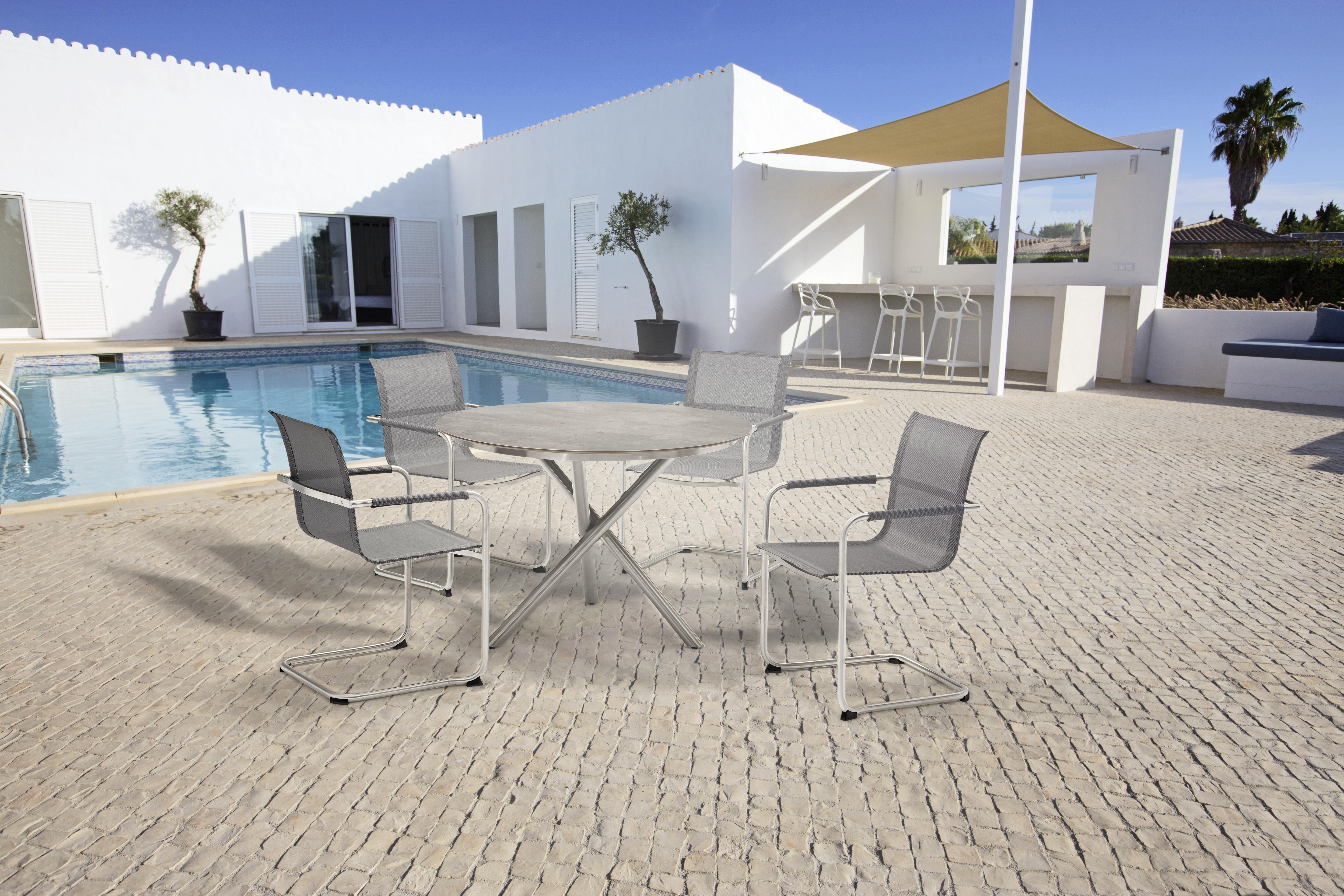 KRZESŁO OGRODOWE NA PŁOZIE PUNTA CANA II - kolor stalowy/ciemnoszary, Design, metal/tkanina (56/86/59cm) - Mömax