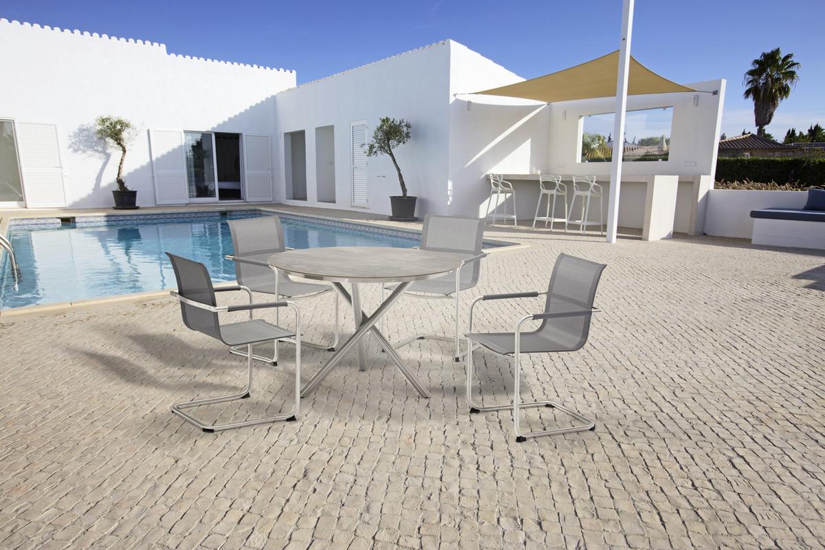 KRZESŁO OGRODOWE NA PŁOZIE PUNTA CANA II - kolor stalowy/ciemnoszary, Design, metal/tkanina (56/86/59cm) - Mömax