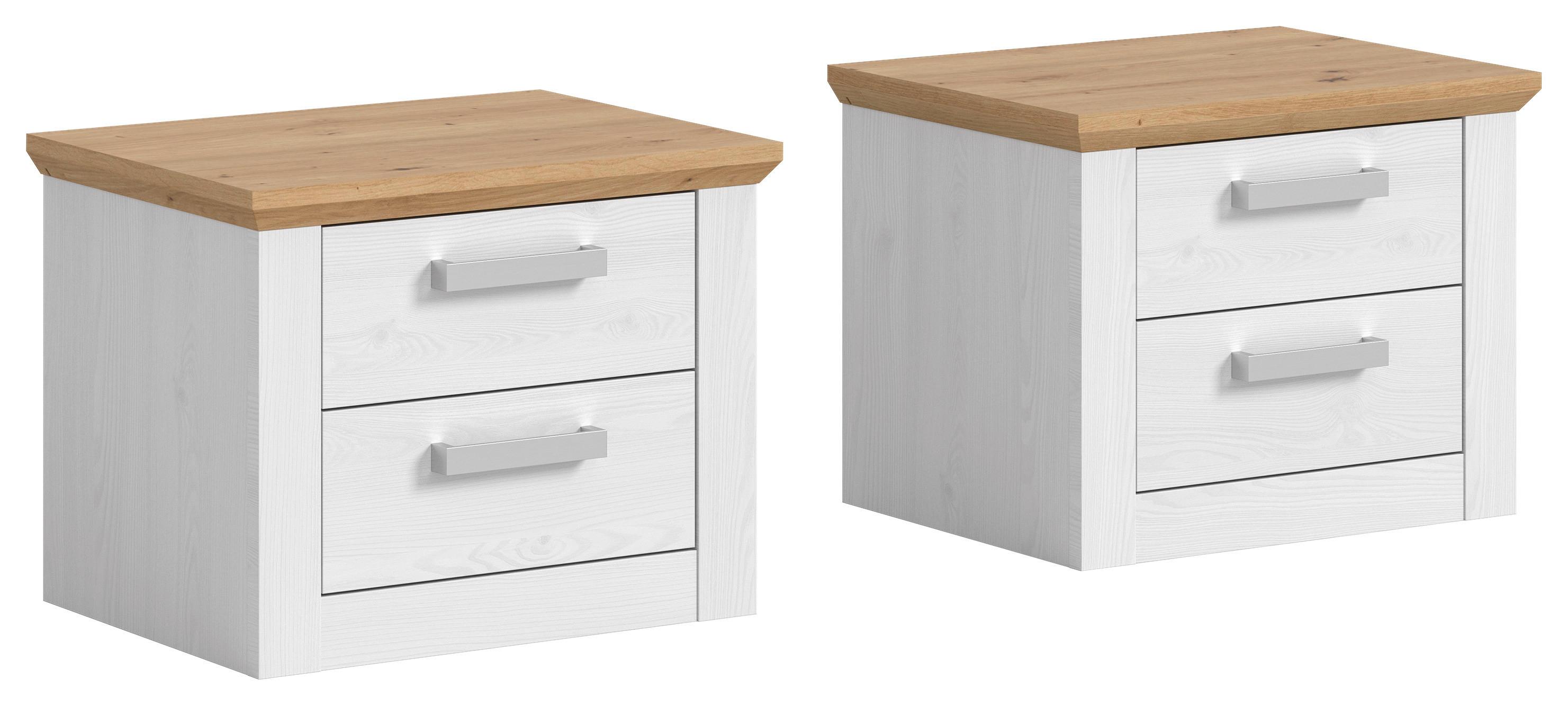 Nachtkasten VERONA 2 Stück Lärchefarben, Eiche Artisan - Silberfarben/Lärchefarben, ROMANTIK / LANDHAUS, Holzwerkstoff/Kunststoff (56/43/39cm) - Livetastic