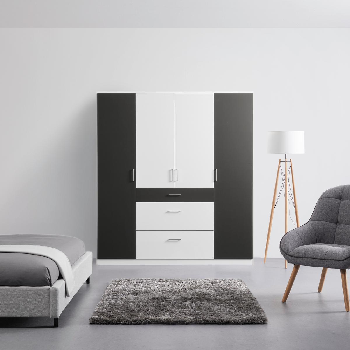 Omara S Klasičnimi Vrati Click Bela, Barva Grafita - bela/barve aluminija, Konvencionalno, umetna masa/leseni material (179/199/58cm) - Mömax