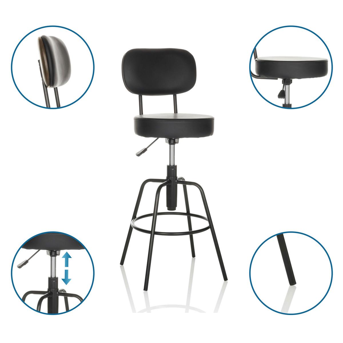 Barski Stol Disc High, Črna - črna, Basics, kovina/usnje (43/103-113/43cm) - MID.YOU
