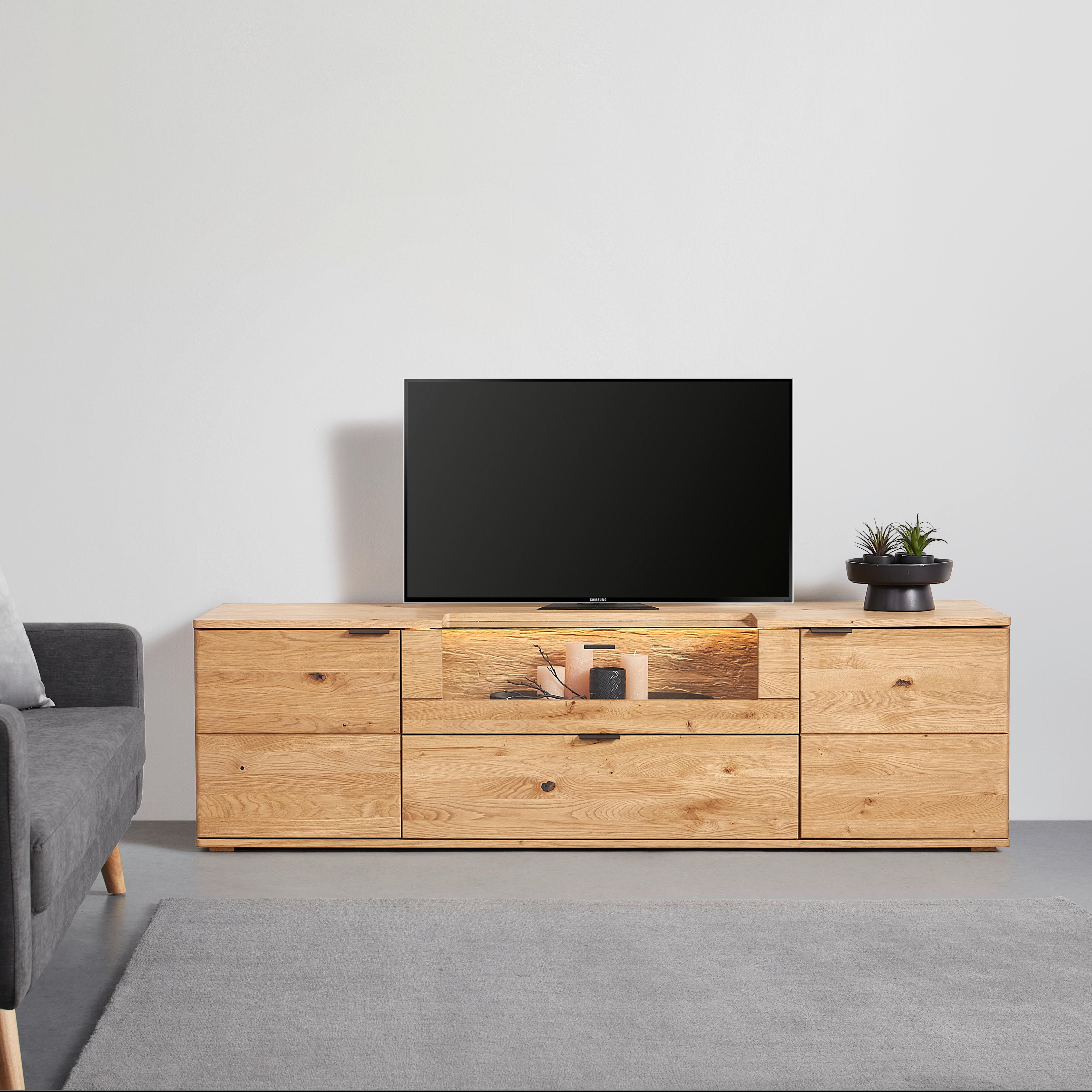 TV-Element in Wildeiche - Wildeiche/Schwarz, Modern, Glas/Holz (195/56/50cm) - Premium Living