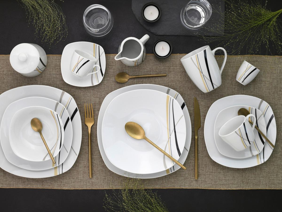 Komiservice Square City Line Weiß, 62-teilig - Weiß, Trend, Keramik - Creatable