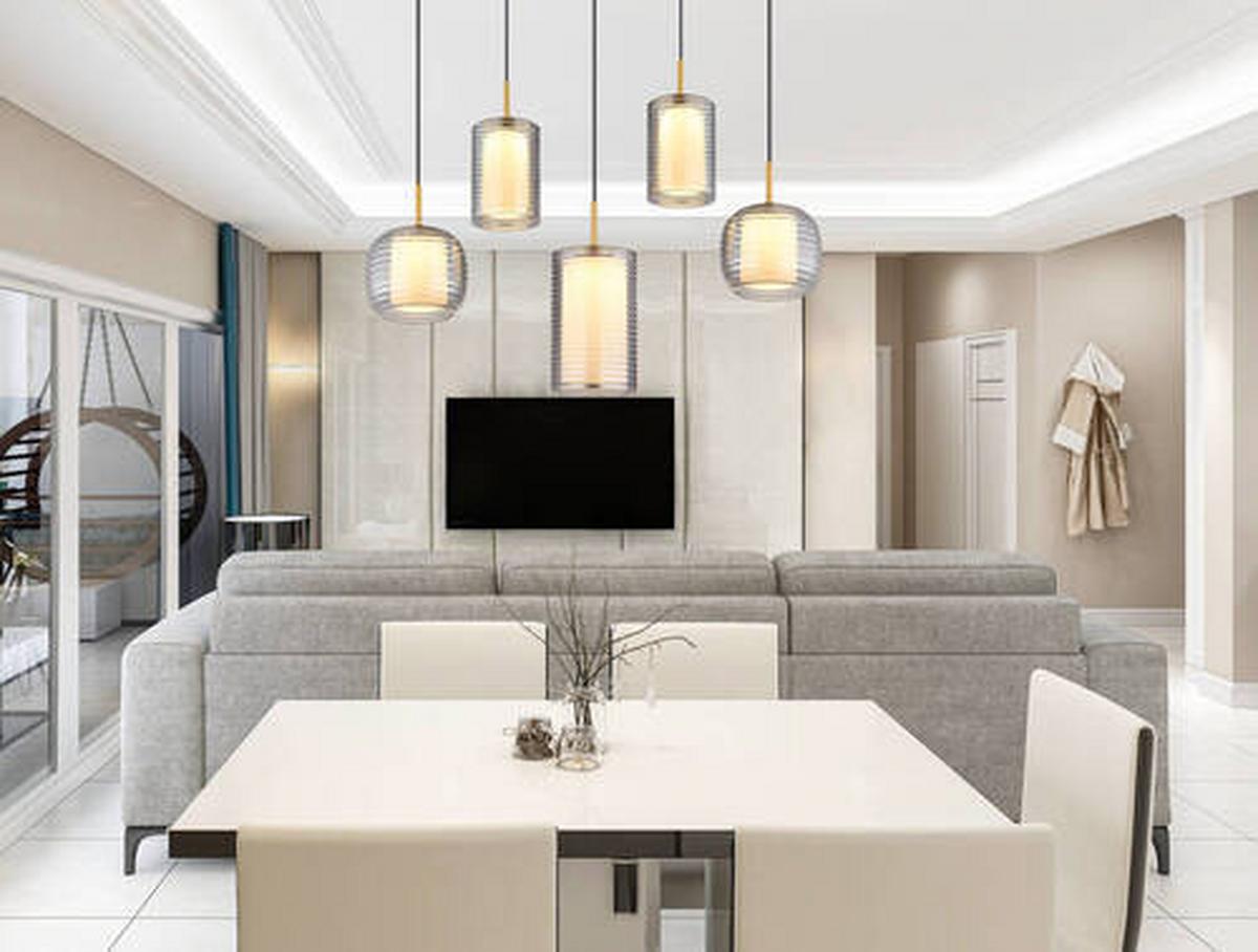 LED-HÄNGELEUCHTE 15740-5 - Messingfarben/Schwarz, Design, Glas/Metall (93/31,5/150cm) - Globo