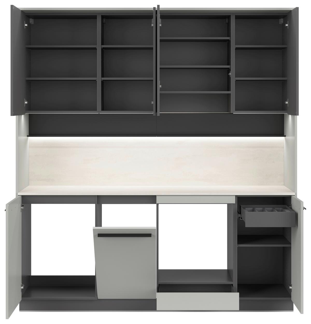 Küchenblock Milino o. E-Geräte Grau - Graphitfarben/Schwarz, Basics, Holzwerkstoff/Kunststoff (210cm) - Visiona