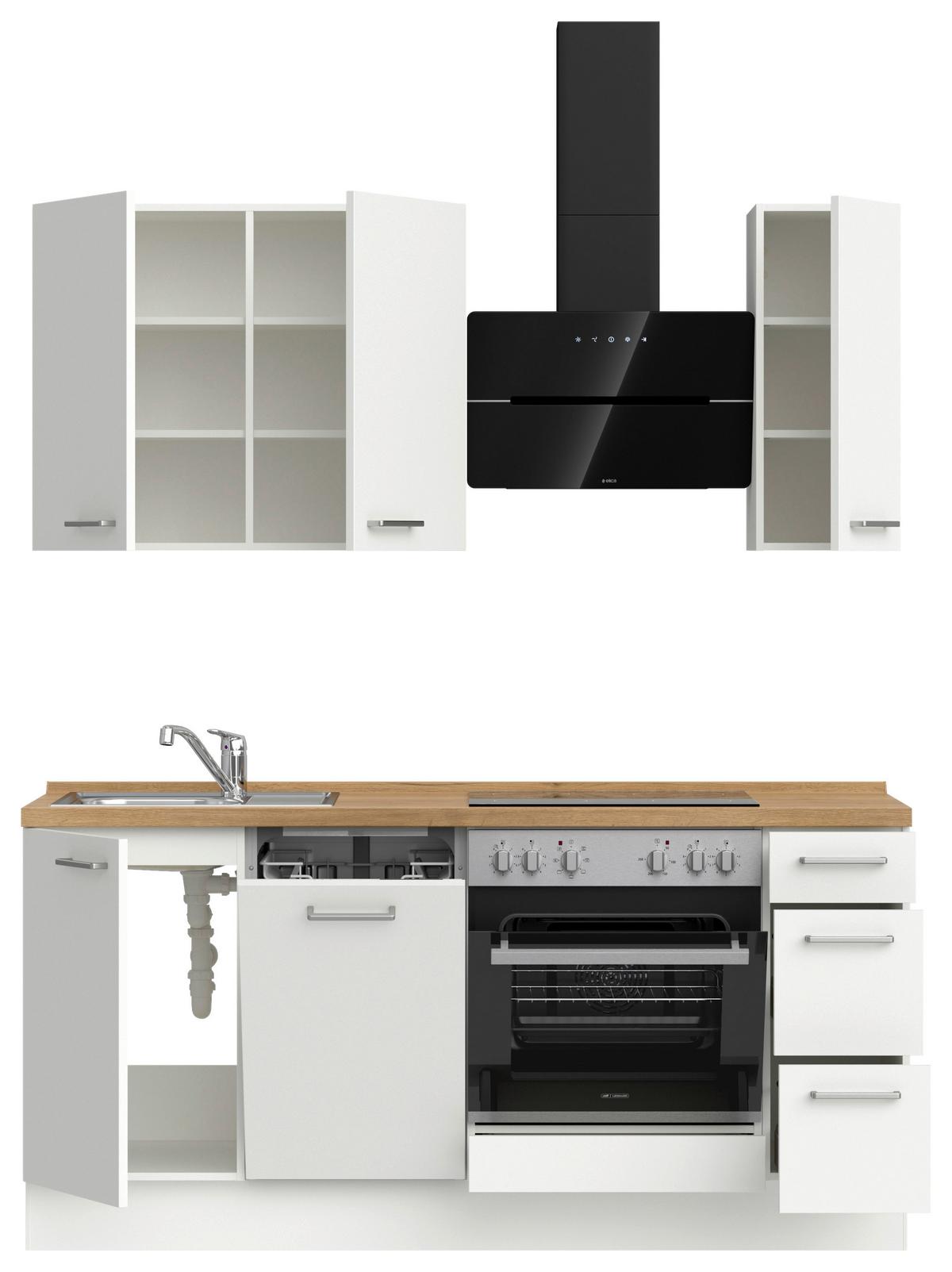 Küchenblock Touch High m. Geräten Weiß - Edelstahlfarben/Eichefarben, MODERN, Holzwerkstoff/Metall (180cm) - Nobilia