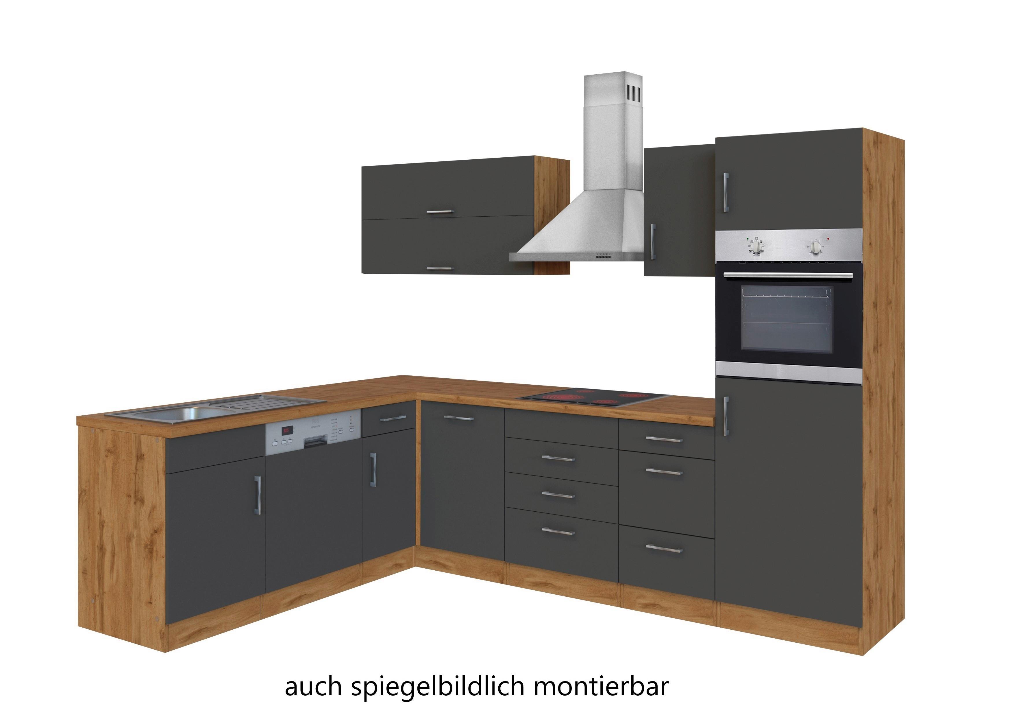 Eckküche Winkelblock mit Geräten ca. 210x270 cm Grau - Chromfarben/Anthrazit, MODERN, Holzwerkstoff/Metall (210/270cm) - Held