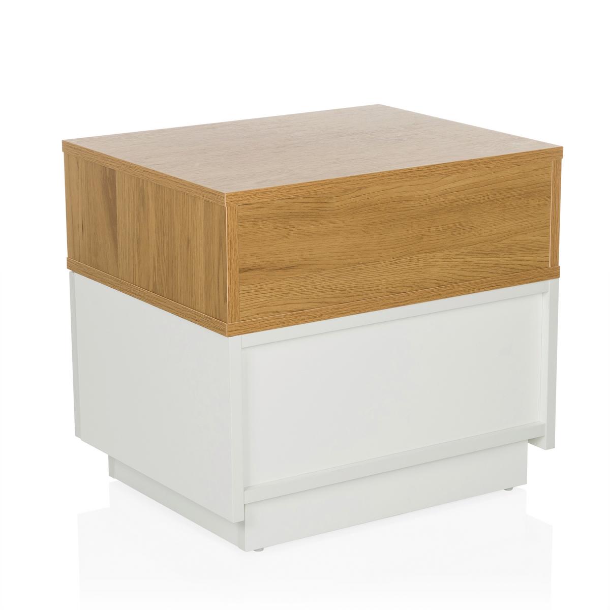 Mizica Melmo, Bela, Barva Hrasta - barve hrasta/bela, Moderno, umetna masa/leseni material (50/45/40cm) - MID.YOU