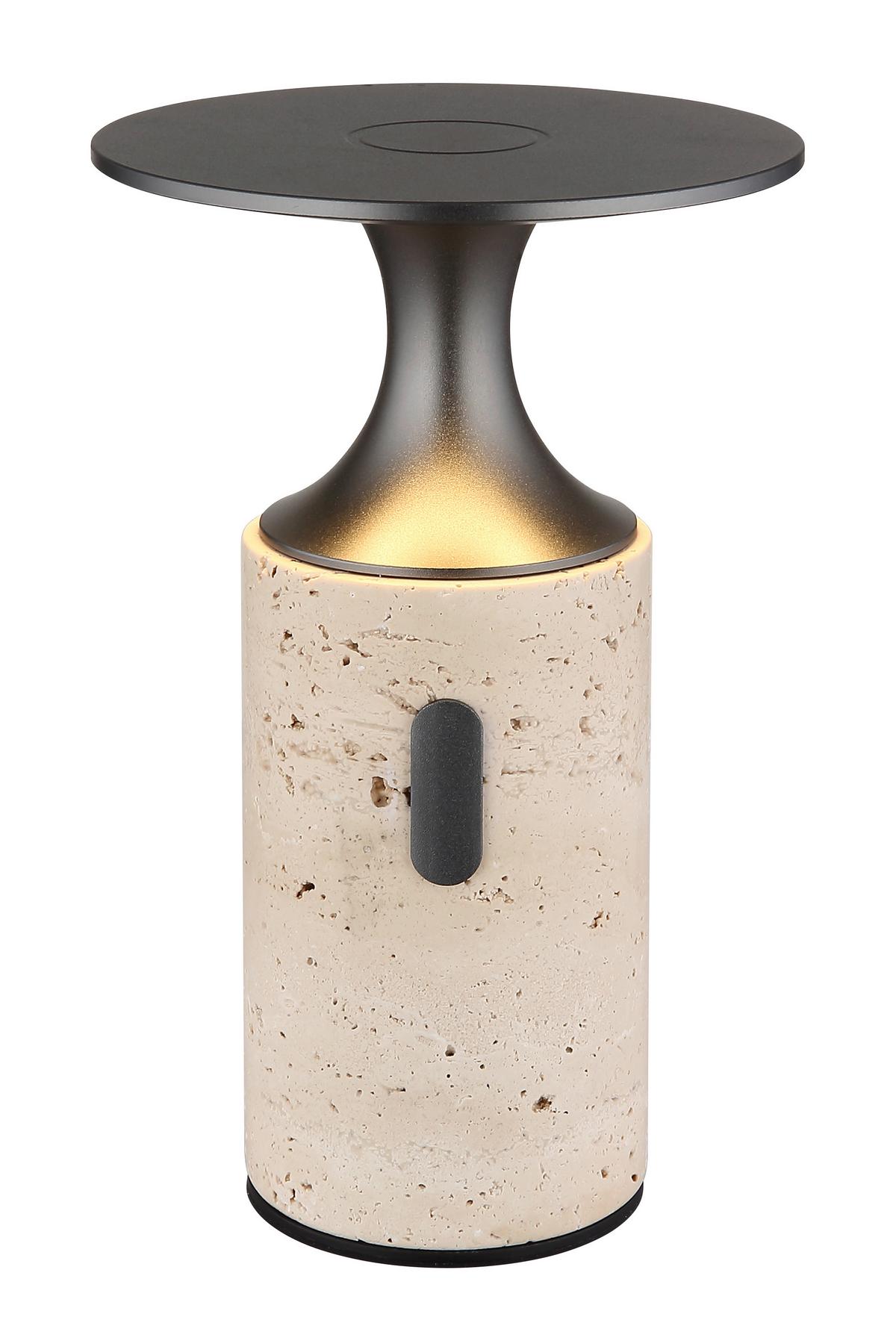 AKKU-TISCHLEUCHTE 21053 TRAVERTIN - Weiss/Graphitfarben, Design, Kunststoff/Stein (12/18,8cm) - Globo