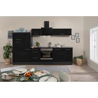 Küchenzeile mit Geräte Schwarz Hochglanz B: ca. 300 cm - Edelstahlfarben/Eichefarben, Basics, Holzwerkstoff/Metall (300cm) - Respekta