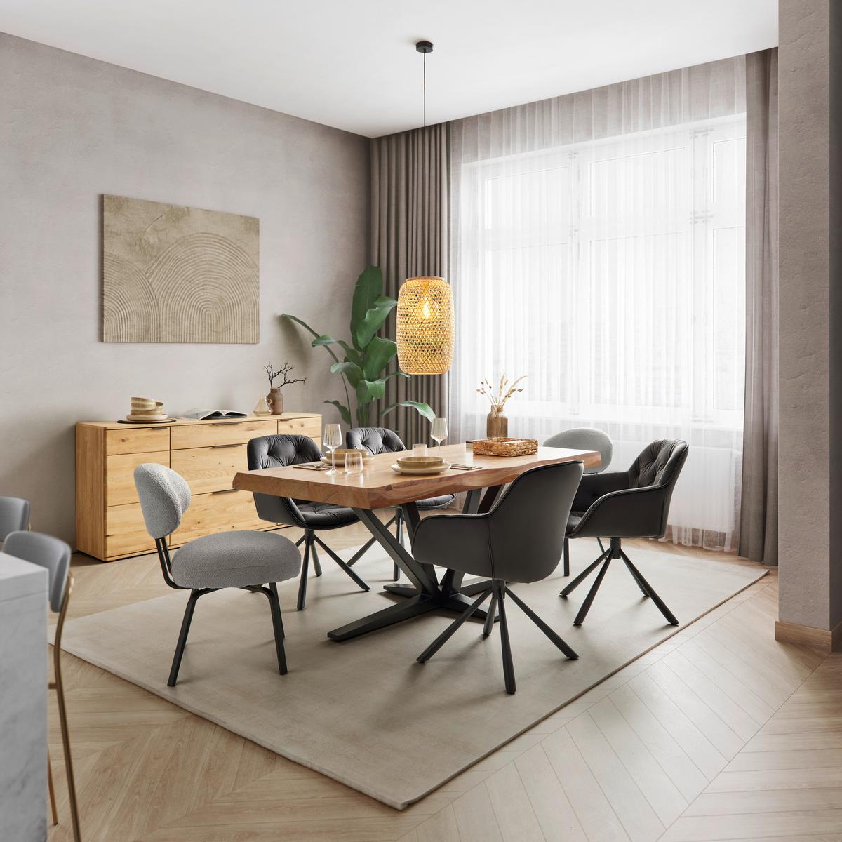 Masă VECTOR - negru/culoare lemn acacia, Modern, lemn/metal (180/90/76cm) - Zandiara