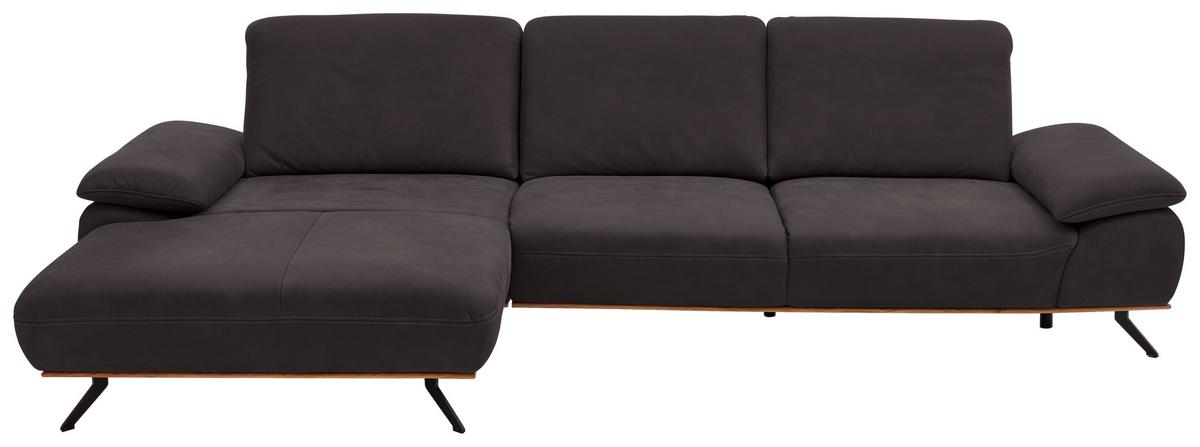 Wohnlandschaft Erling Dunkelbraun - Beige/Dunkelbraun, MODERN, Leder/Metall (187/89/322cm) - Premium Living