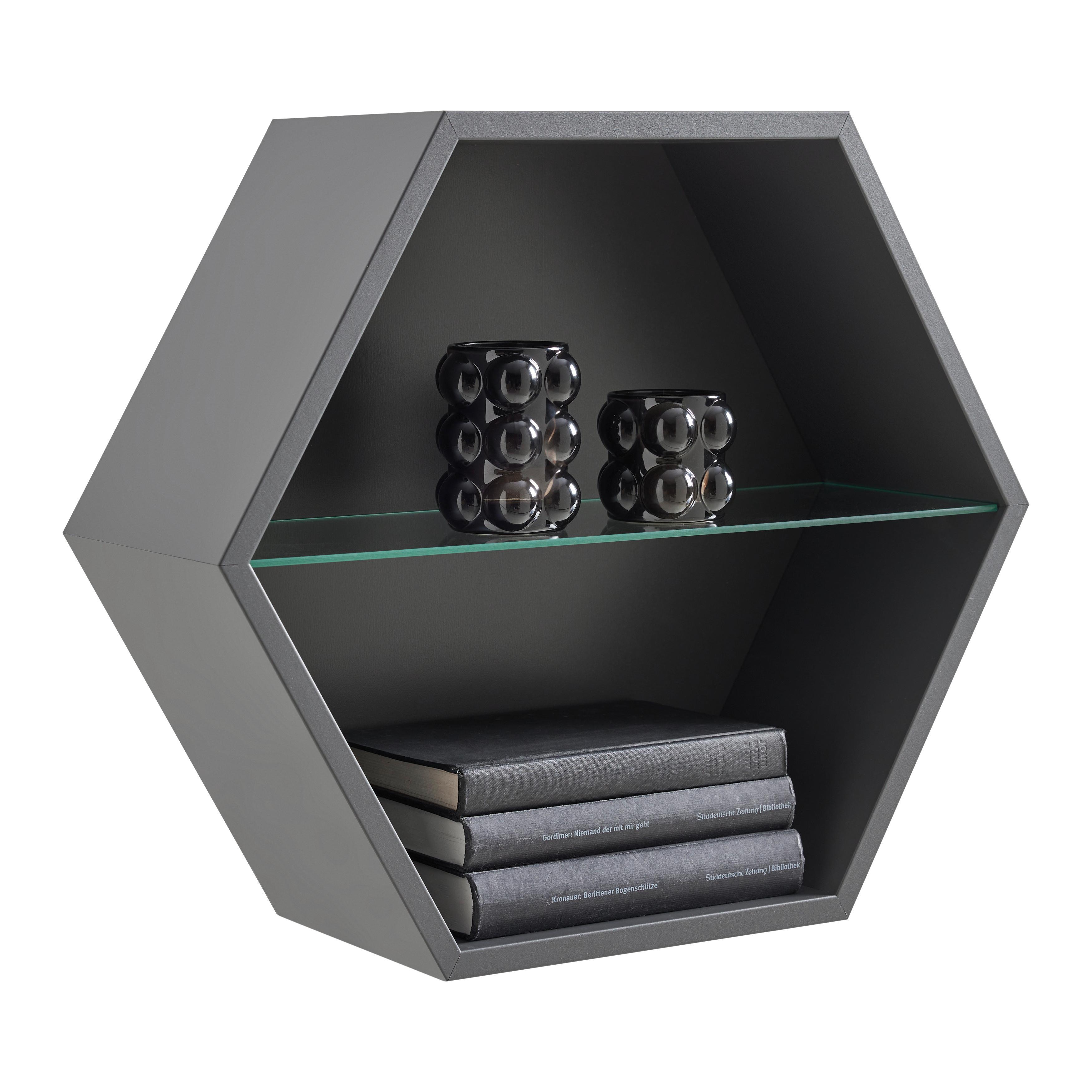 Stenski Regal Edge - antracit, Moderno, steklo/leseni material (51/44/19cm) - Mömax