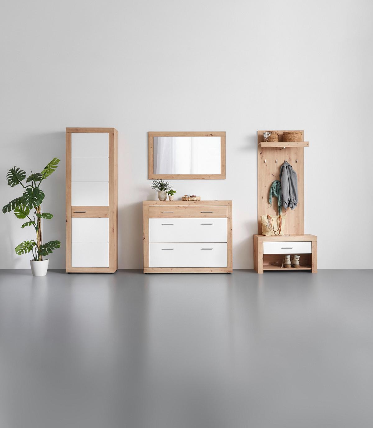 Garderobenschrank in Weiß/Eichefarben - Chromfarben/Eichefarben, KONVENTIONELL, Holzwerkstoff/Kunststoff (65/198/36cm) - Mömax