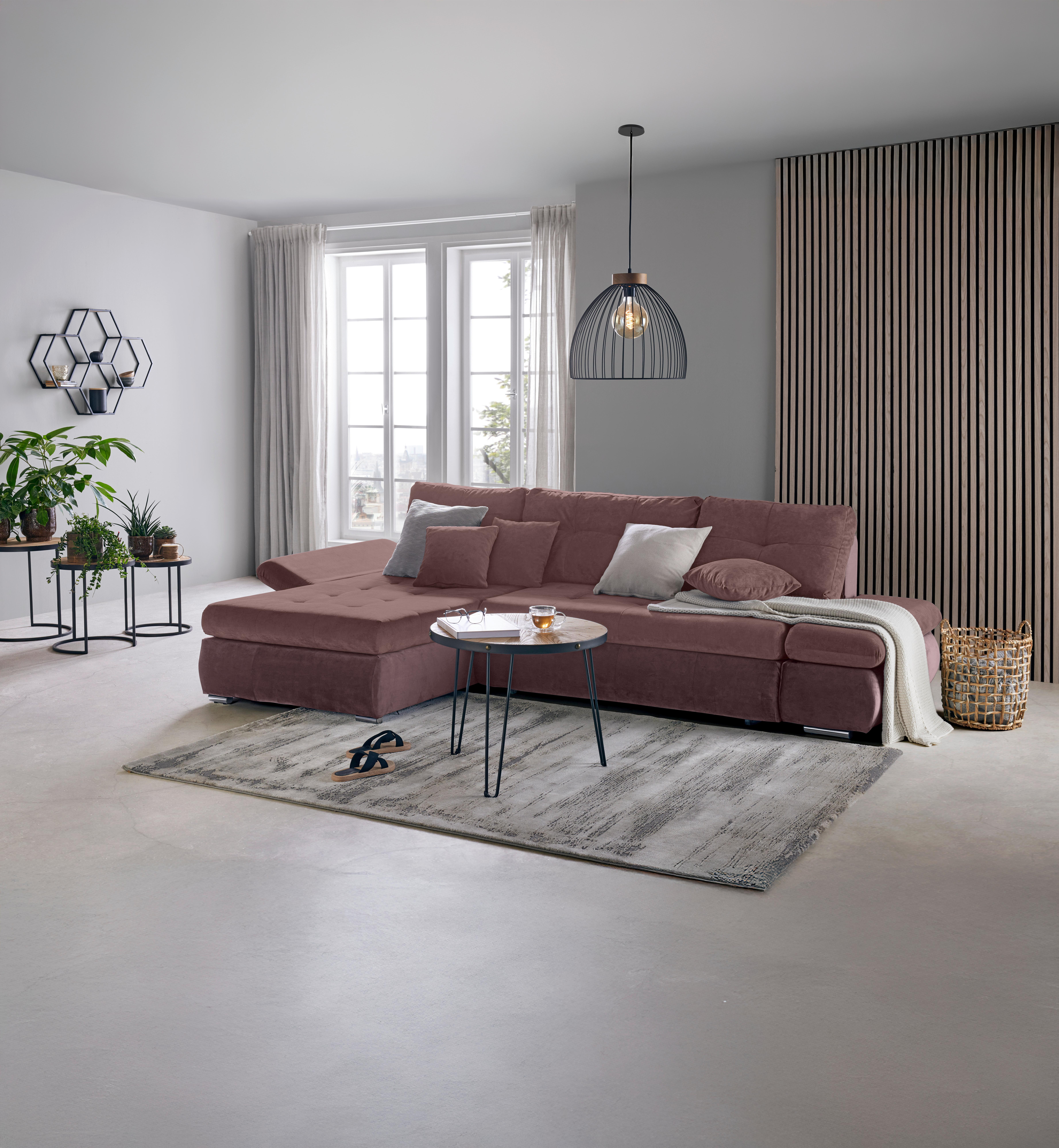 Wohnlandschaft Enrico Flieder - Chromfarben/Flieder, KONVENTIONELL, Kunststoff/Textil (303/88/185cm) - Mömax