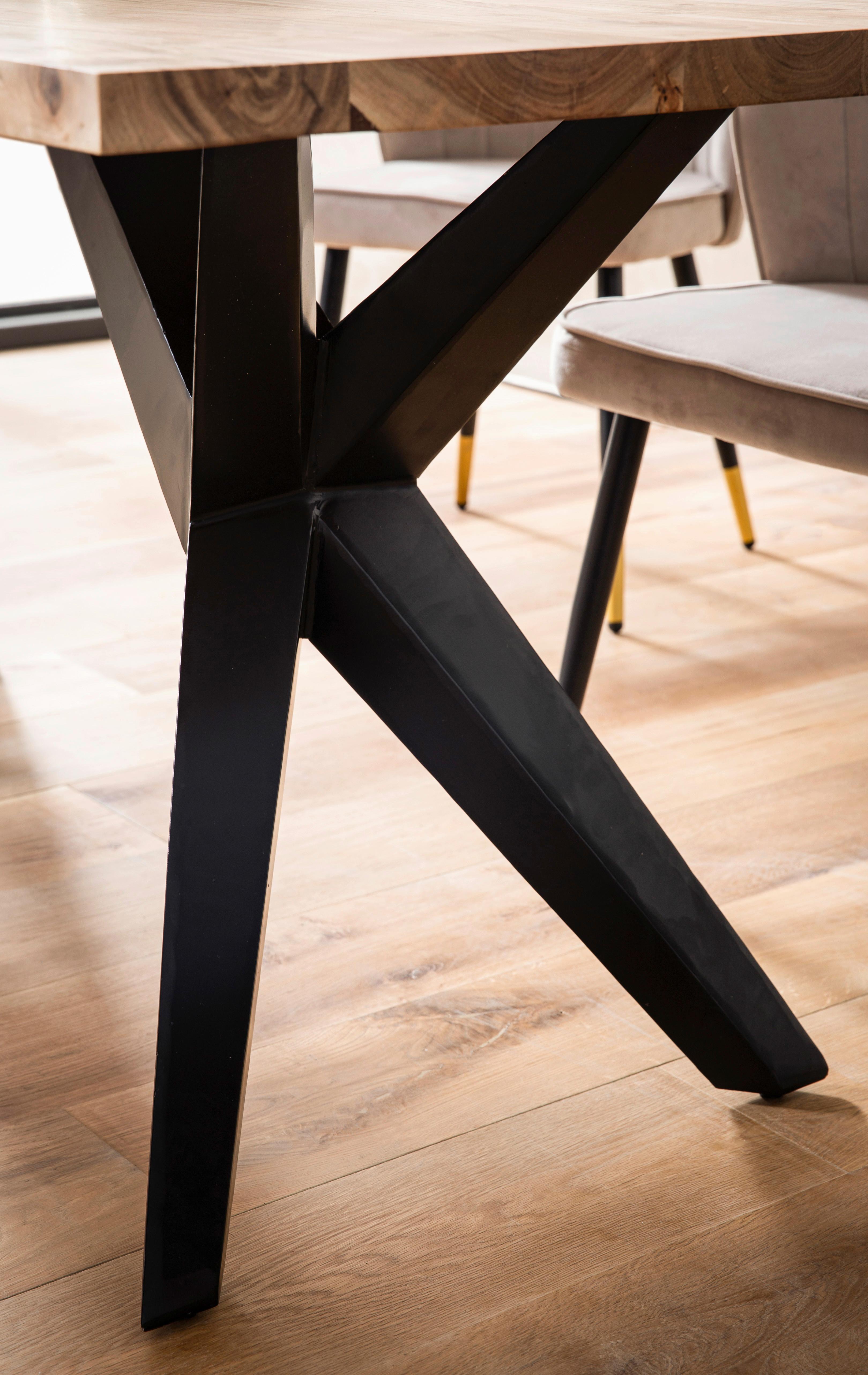 Jedilna Miza Akazie, Pravi Les, 180x90cm - črna/barve akacije, Design, kovina/les (180/90/76cm) - Livetastic