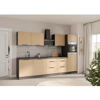 Küchenblock Glasgow m. Geräten Graphit/Eiche - Eichefarben/Graphitfarben, LIFESTYLE, Holzwerkstoff/Metall (300cm) - Held