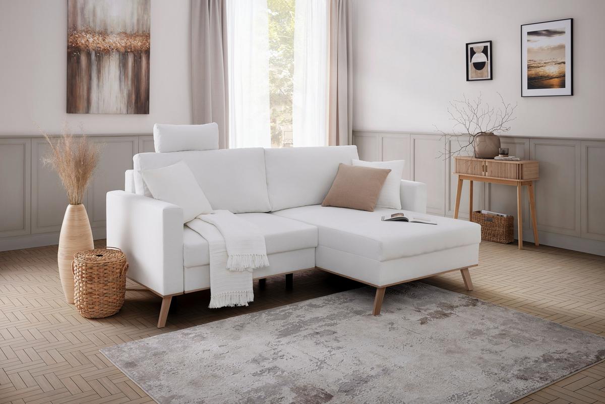 Wohnlandschaft Rio Weiß - Eichefarben/Weiß, MODERN, Holz/Textil (222/94/152cm) - Mömax