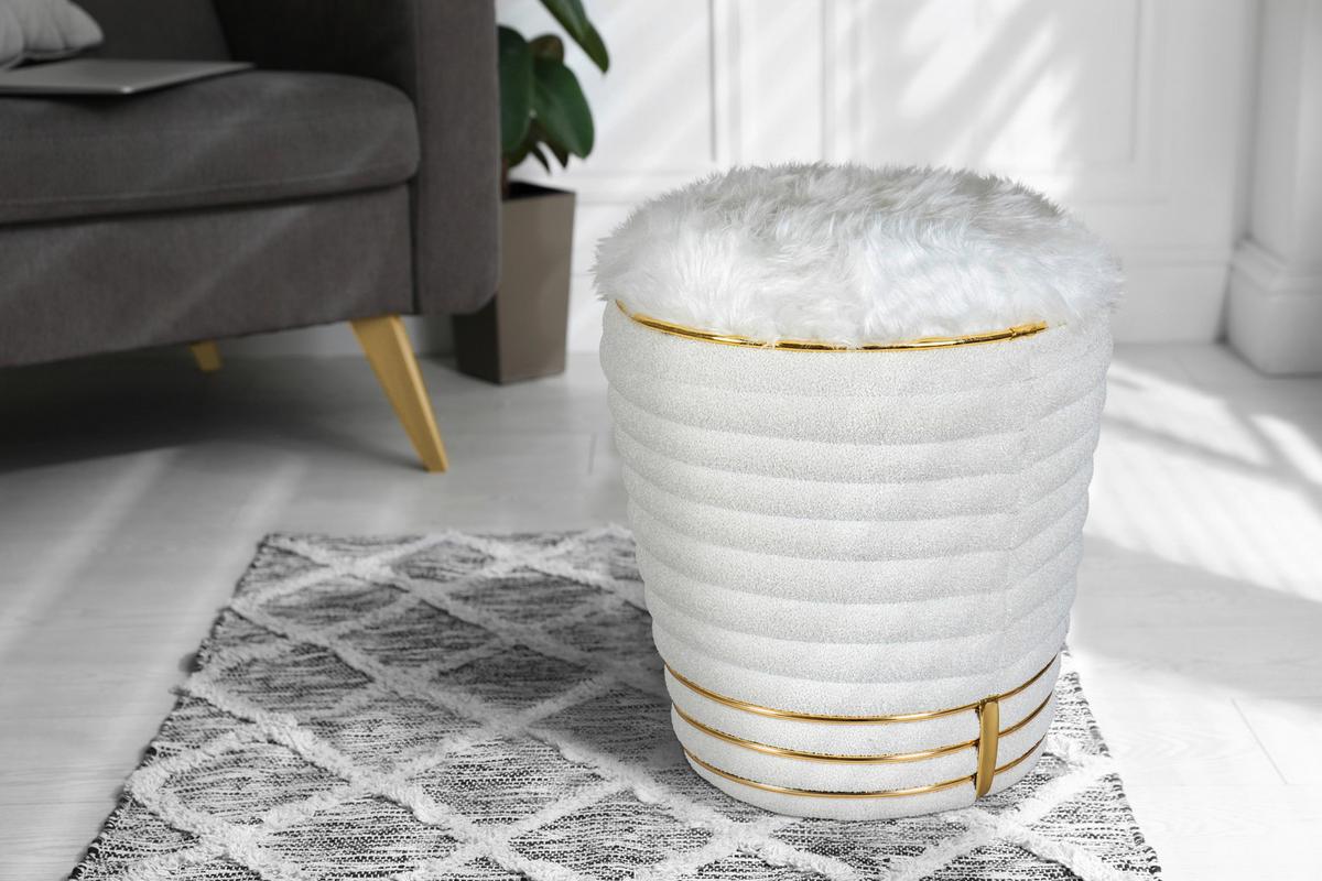 HOCKER DORIC 335 - Weiss/Goldfarben, Design, Textil (42/50cm) - Kayoom