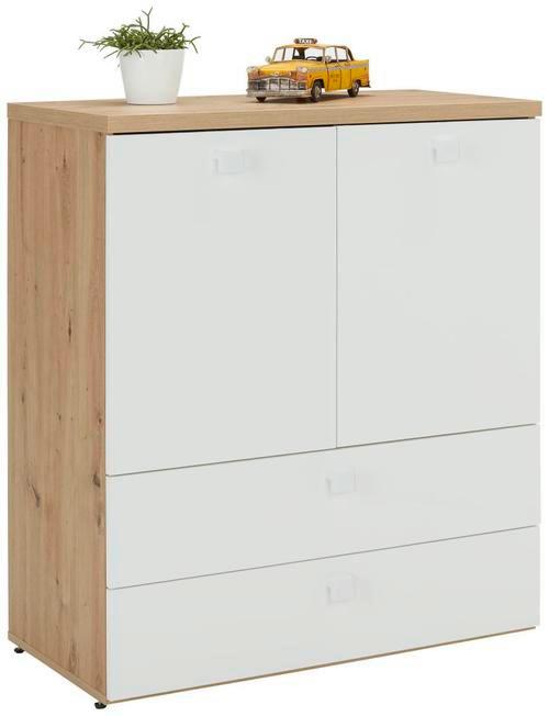 Comodă LAGO - alb/culoare lemn stejar, Modern, material pe bază de lemn (90/100/45cm) - Mömax