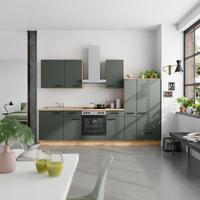 Küchenblock Easytouch m. Geräten Dunkelgrün - Dunkelgrün/Eichefarben, MODERN, Holzwerkstoff/Metall (300cm) - Nobilia