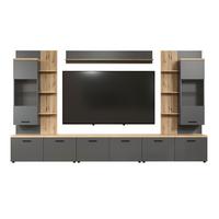 WOHNWAND BAGGIO - Eichefarben/Anthrazit, Design, Glas/Holzwerkstoff (360/212/40cm) - MID.YOU