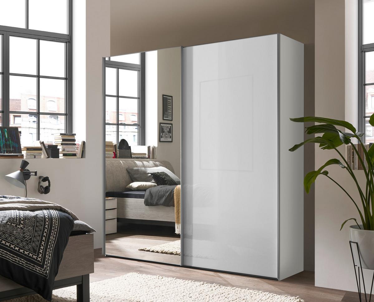 Schwebetürenschrank Lumos Weiss - couleur d'aluminium/blanc, Konventionell, métal/verre (200/222/68cm) - Based