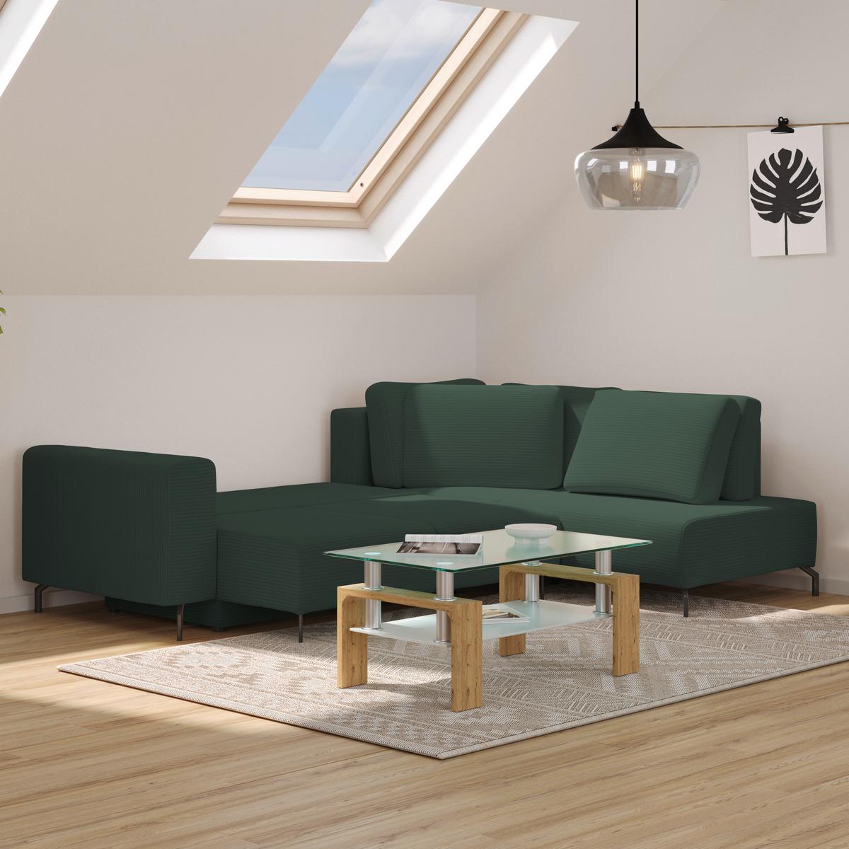 Colțar VENI - verde închis, Modern, textil (272/210cm) - Modern Living