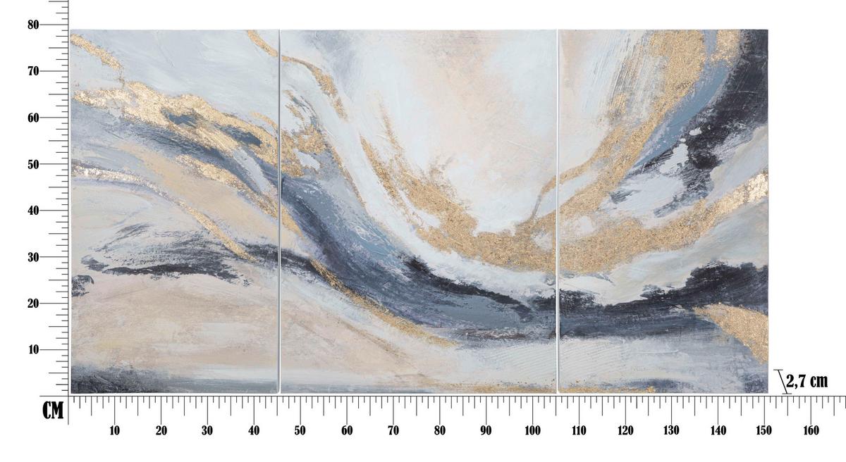 Leinwandbild Blau/Grau/Gold ca. 150x80cm - Blau/Goldfarben, Basics, Holz/Textil (150/80/2.7cm)