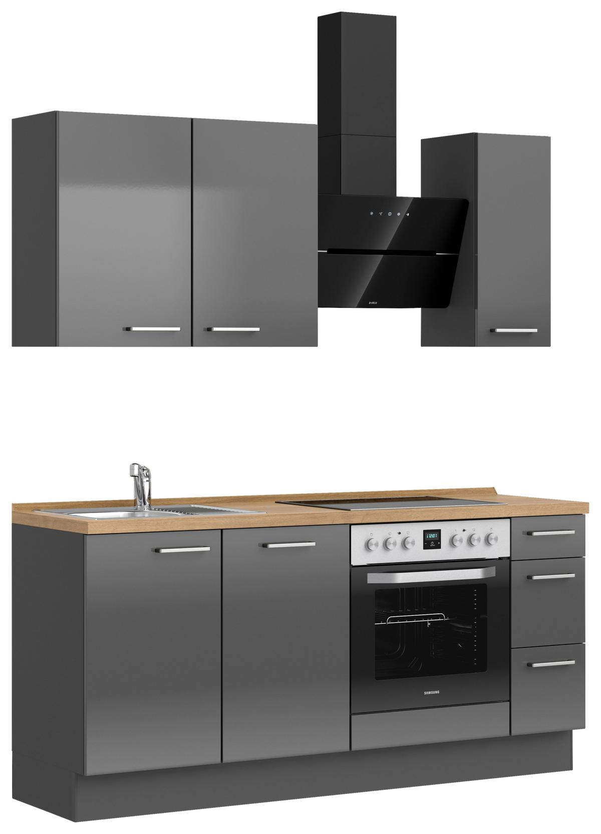 Küchenblock Flash m. Geräten Schieferfarben - Schieferfarben/Edelstahlfarben, MODERN, Holzwerkstoff/Metall (180cm) - Nobilia