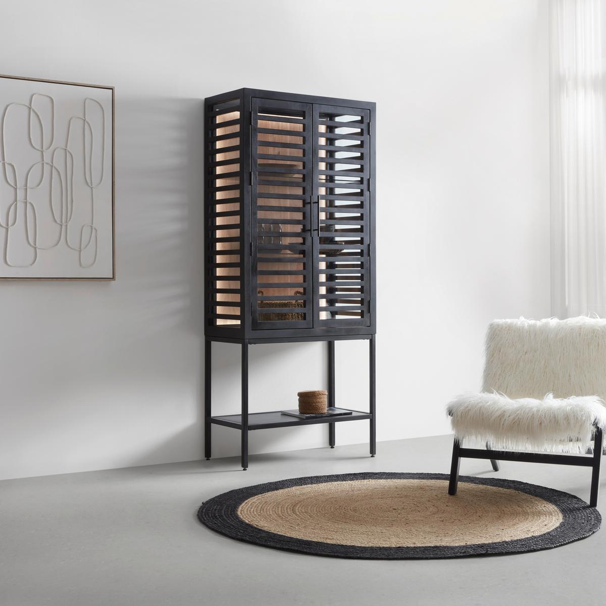 Glasvitrine Showcase in Schwarz aus Akazienholz - Schwarz, Modern, Glas/Holz (80/180/43cm) - Premium Living