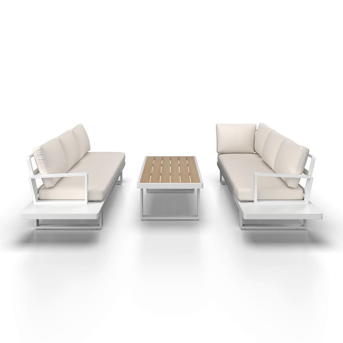 Loungegarnitur Tilly Creme Metall/Outdoorstoff +Abdeckung - Creme/Naturfarben, MODERN, Kunststoff/Textil (288,5/70/74cm) - Bessagi Garden