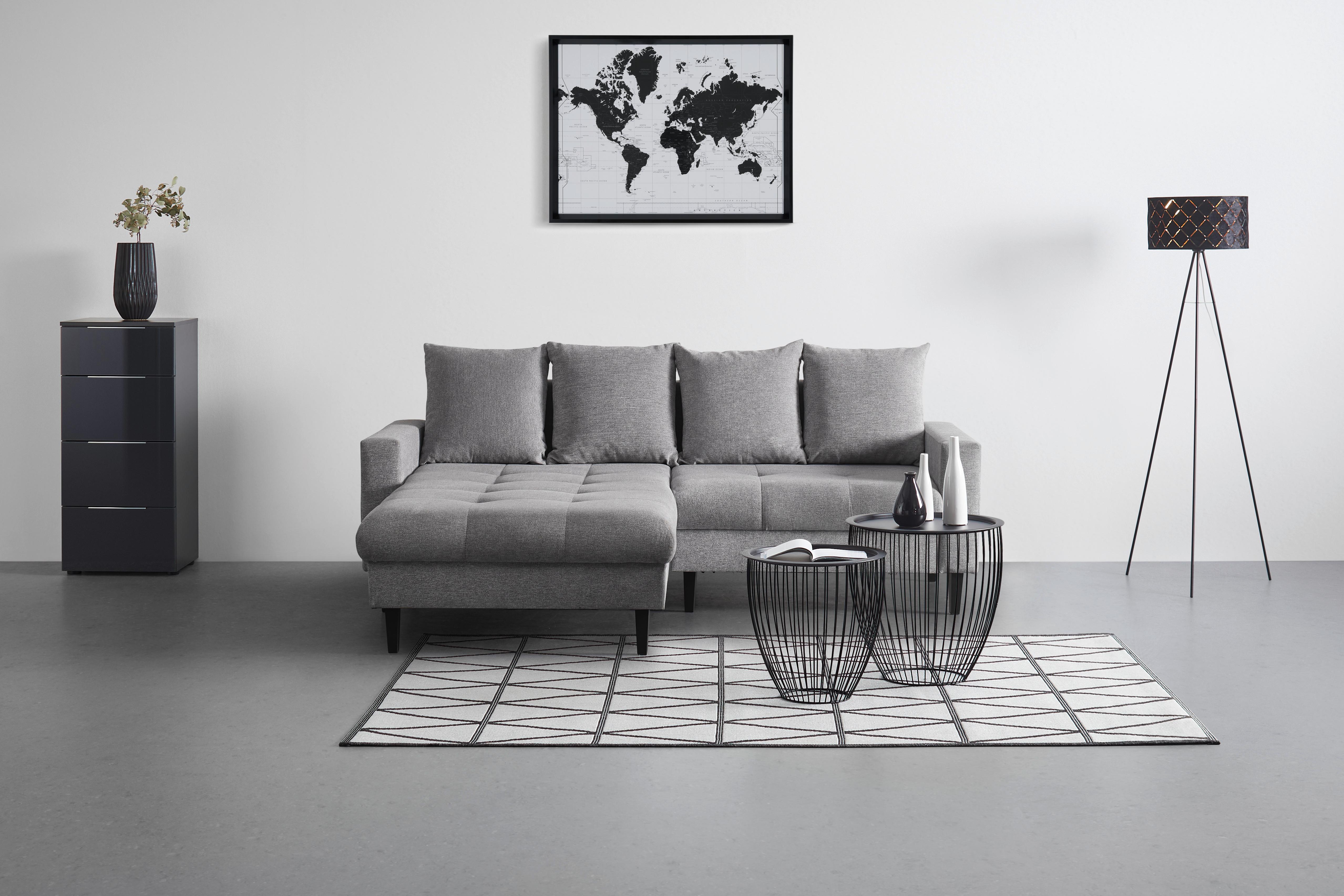 Ecksofa in Grau - Schwarz/Grau, Konventionell, Holz/Textil (215/92/160cm) - Based