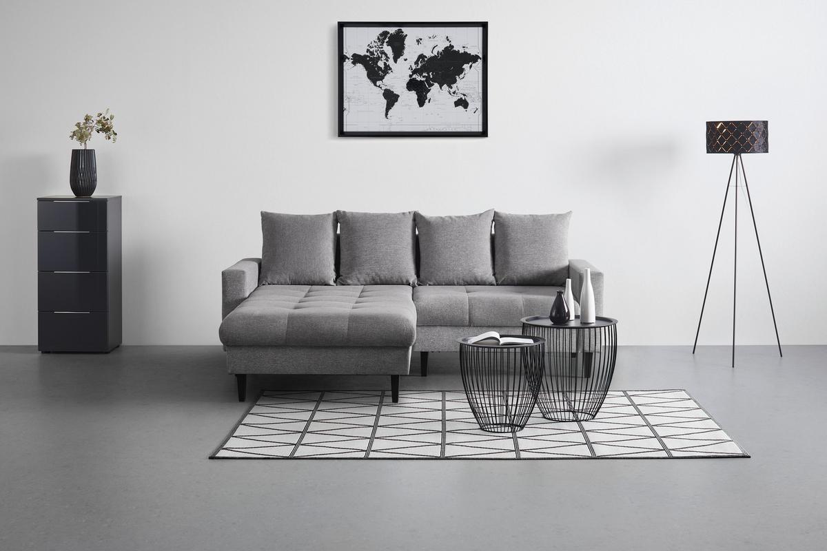 Ecksofa in Grau - Schwarz/Grau, Konventionell, Holz/Textil (215/92/160cm) - Based