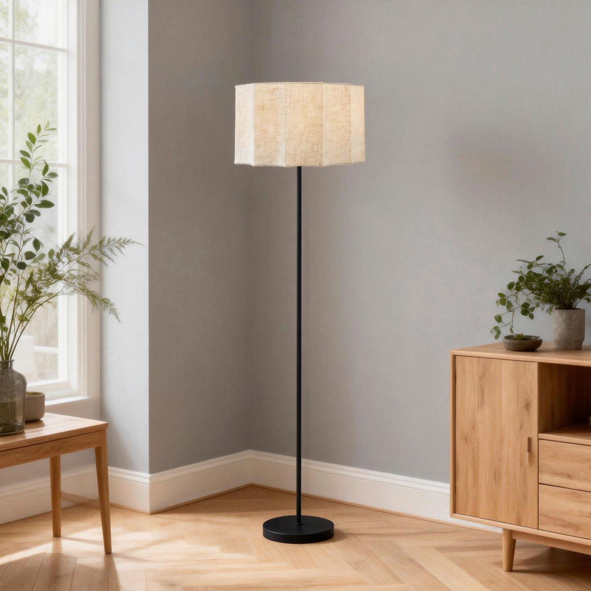 LAMPA STOJĄCA REBECCA - kolor naturalny/czarny, Trend, tworzywo sztuczne/metal (38/150cm) - Novel