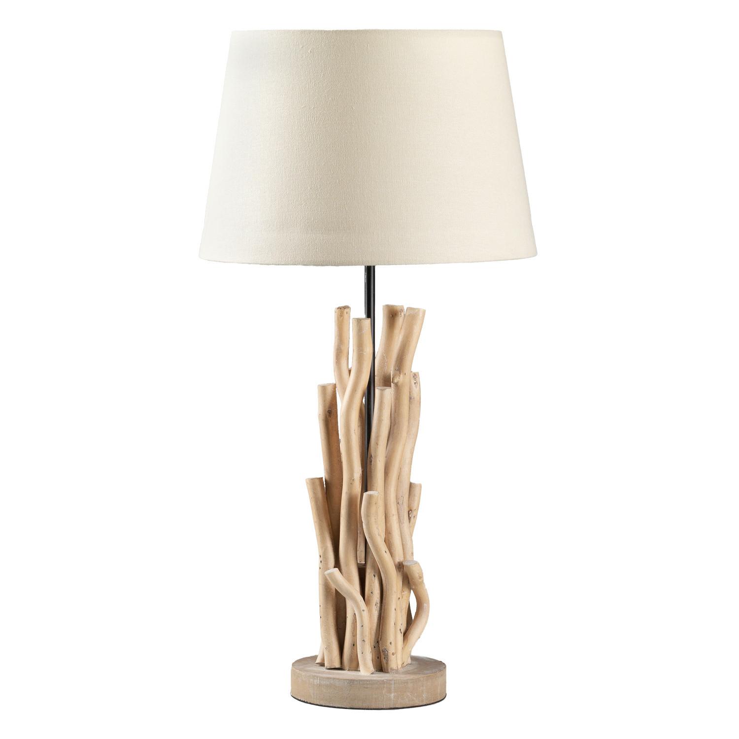 Tischleuchte Agar Weiß/Akaziefarben max. 22 W - Weiß/Akaziefarben, Natur, Holz/Textil (30/30/60cm)