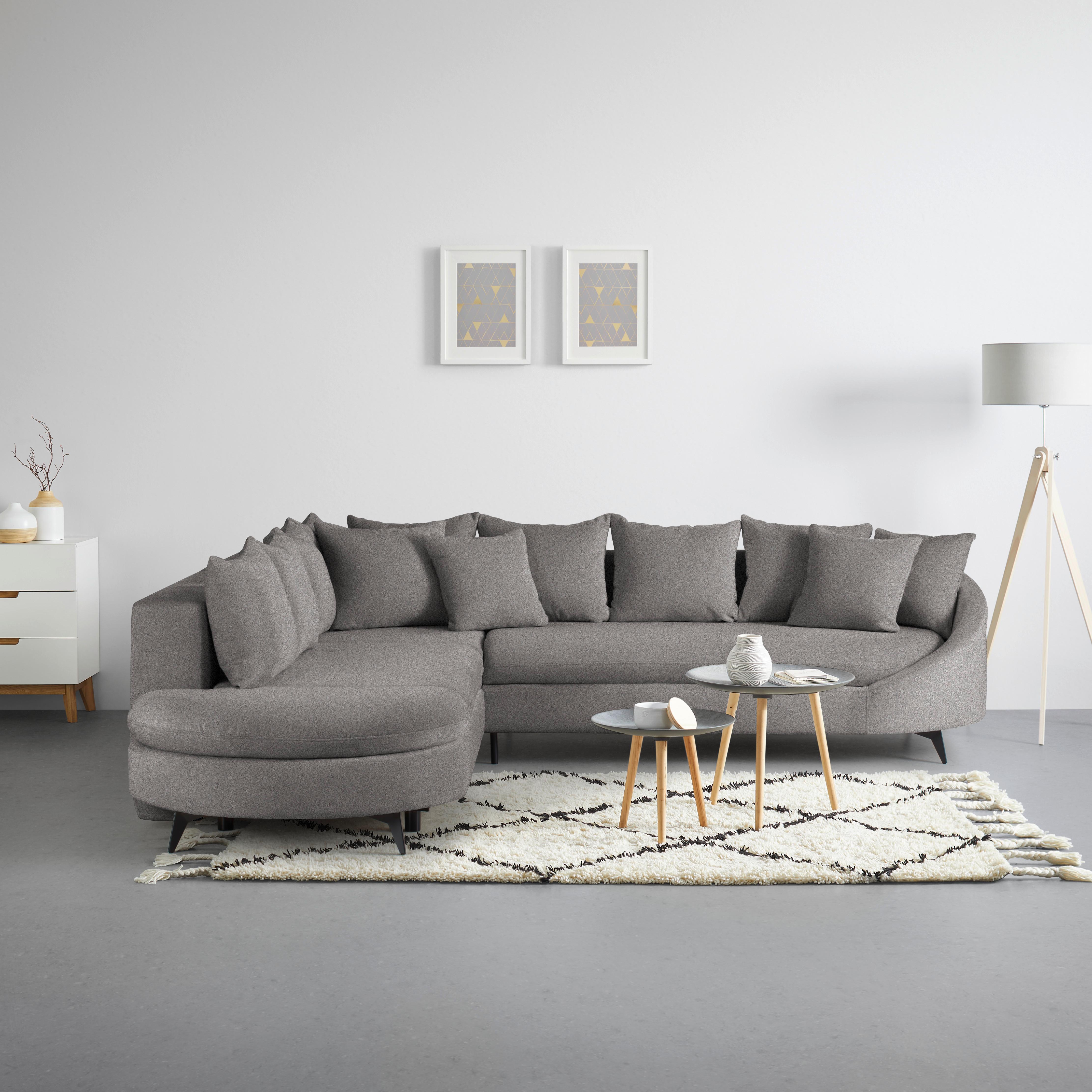 Ecksofa Axel Graphitfarben - Graphitfarben/Schwarz, MODERN, Textil/Metall (250/87/291cm) - Mömax